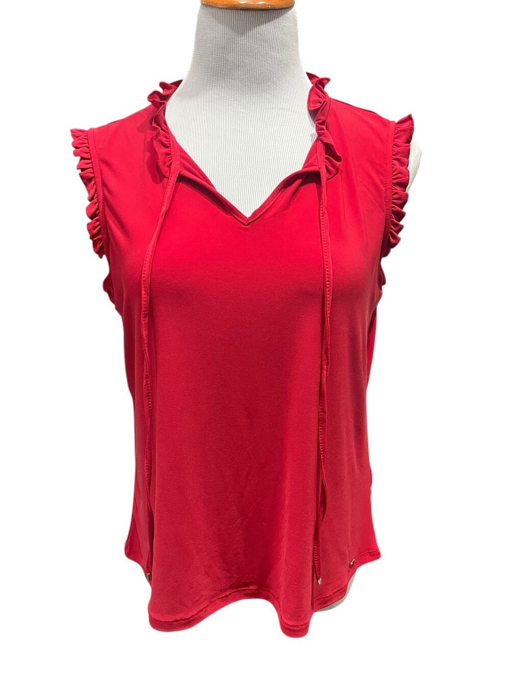 Tommy Hilfiger Women's Red Sleeveless Blouse with Ruffled Tie Front SIZE Large